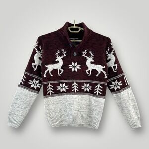 Amongst Others Sweater Size Mens Small Red Gray Fair Isle Deer Bucks Pullover